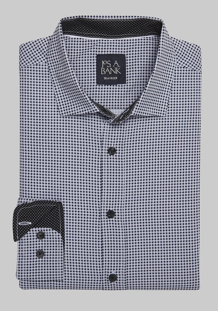 Men's Traveler Collection Tailored Fit 4-Way Stretch Gingham Casual Shirt at Jos. A. Bank, Black/White,