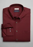 Men's Comfort Stretch Tailored Fit Twill Casual Shirt, Wine, Large