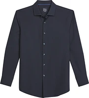 JoS. A. Bank Men's Traveler Performance Tailored Fit 4 Way Stretch Long Sleeve Casual Shirt, Dark Navy, Large