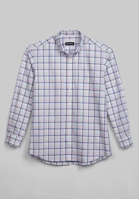 JoS. A. Bank Men's Traditional Fit Button-Down Collar Plaid Casual Shirt, Blue/Pink, Large