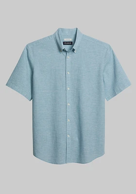 JoS. A. Bank Men's Tailored Fit Linen Blend Short Sleeve Casual Shirt, Meadowbrook, Medium