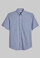 JoS. A. Bank Men's Comfort Stretch Tailored Fit Short Sleeve Casual Shirt, Aqua/Navy, Small