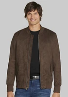 Men's Traditional Fit Faux Suede Bomber Jacket, Chocolate, Small