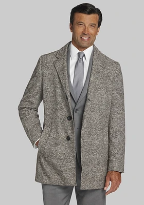 Men's Tailored Fit Melange Twill Tweed Coat, Light Brown, Small