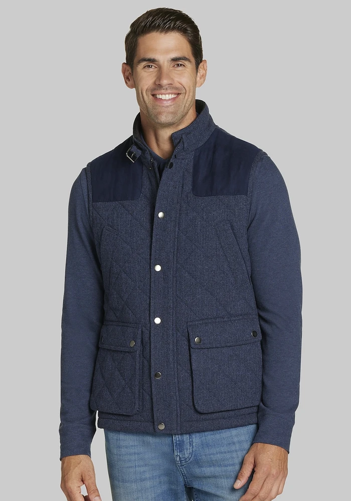 Men's Tailored Fit Herringbone Vest, Navy, Large