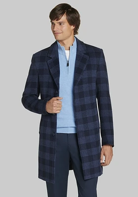 Men's Jos. A. Bank Tailored Fit Plaid Overcoat at Bank, Blue/Navy, - Outerwear