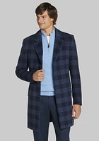 Men's Jos. A. Bank Tailored Fit Plaid Overcoat at Bank, Blue/Navy, - Outerwear