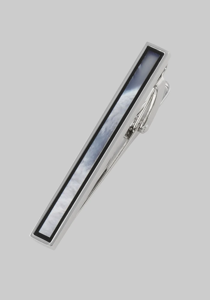 JoS. A. Bank Men's Mother of Pearl & Onyx Tie Bar, Metal Silver, One Size