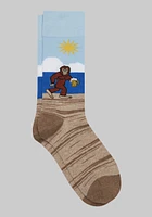 Men's Big Foot On The Beach Socks, Light Blue, Mid Calf
