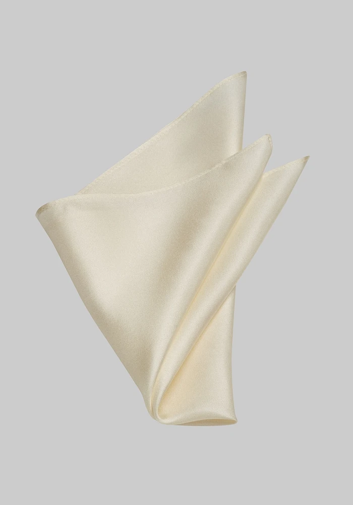 Men's Solid Silk Pocket Square, Cream, One Size