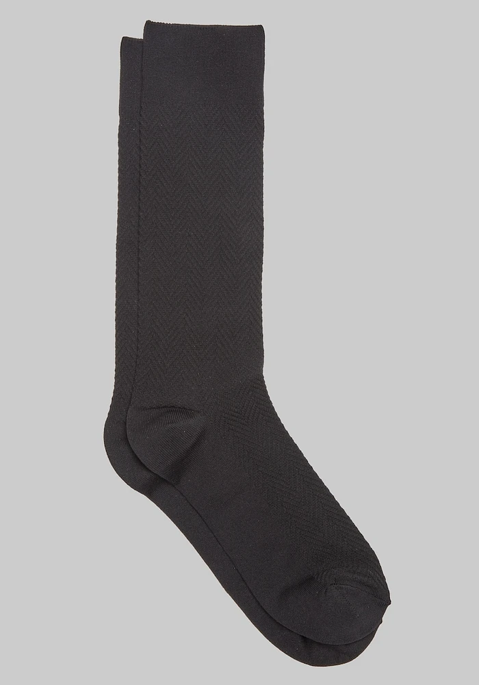 Men's Herringbone Microfiber Tuxedo Socks, Black, Mid Calf