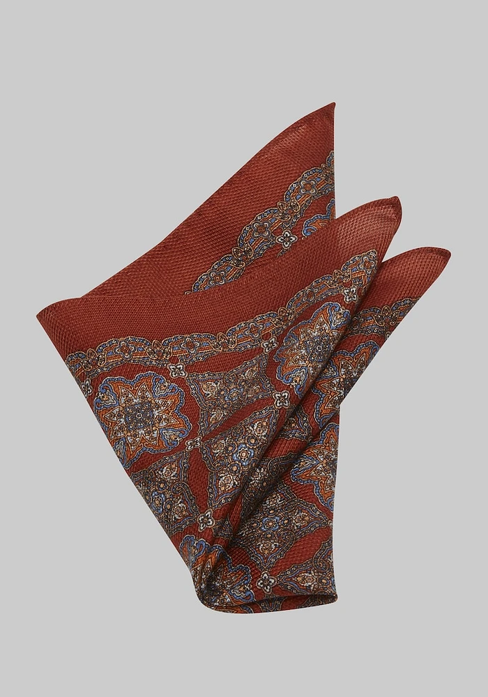 Men's Medallion Pocket Square, Rust, One Size