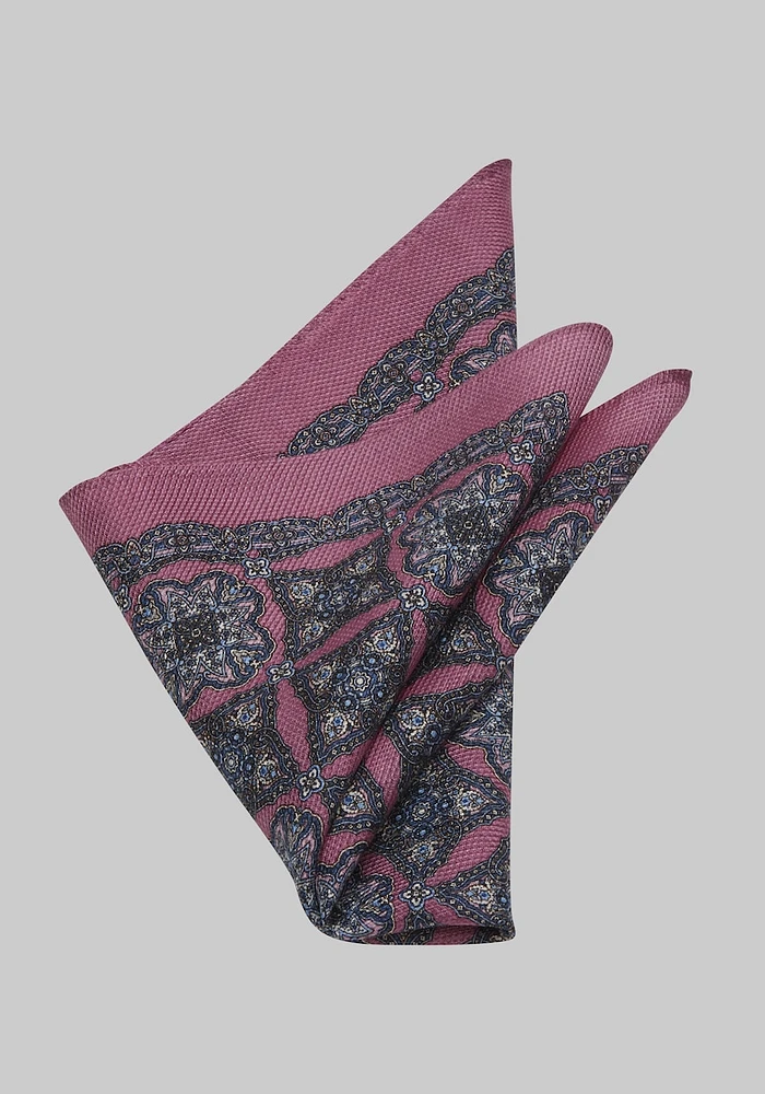 Men's Medallion Pocket Square, Dark Pink, One Size