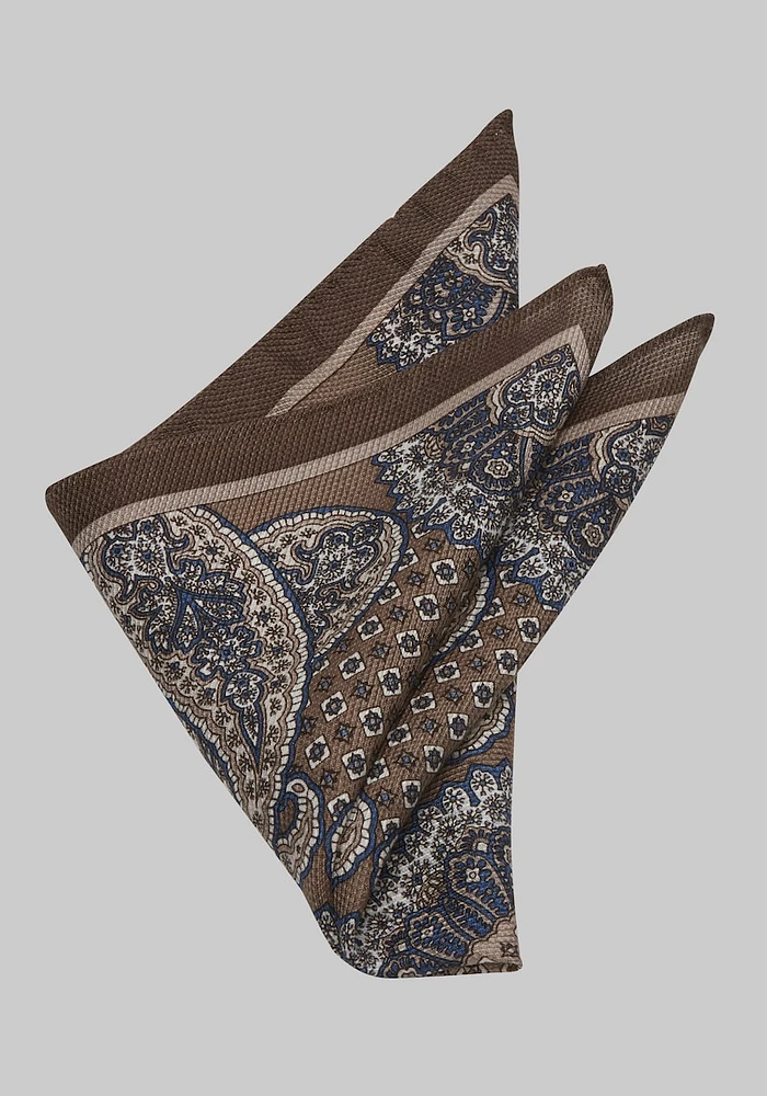 Men's Paisley Pocket Square, Brown, One Size