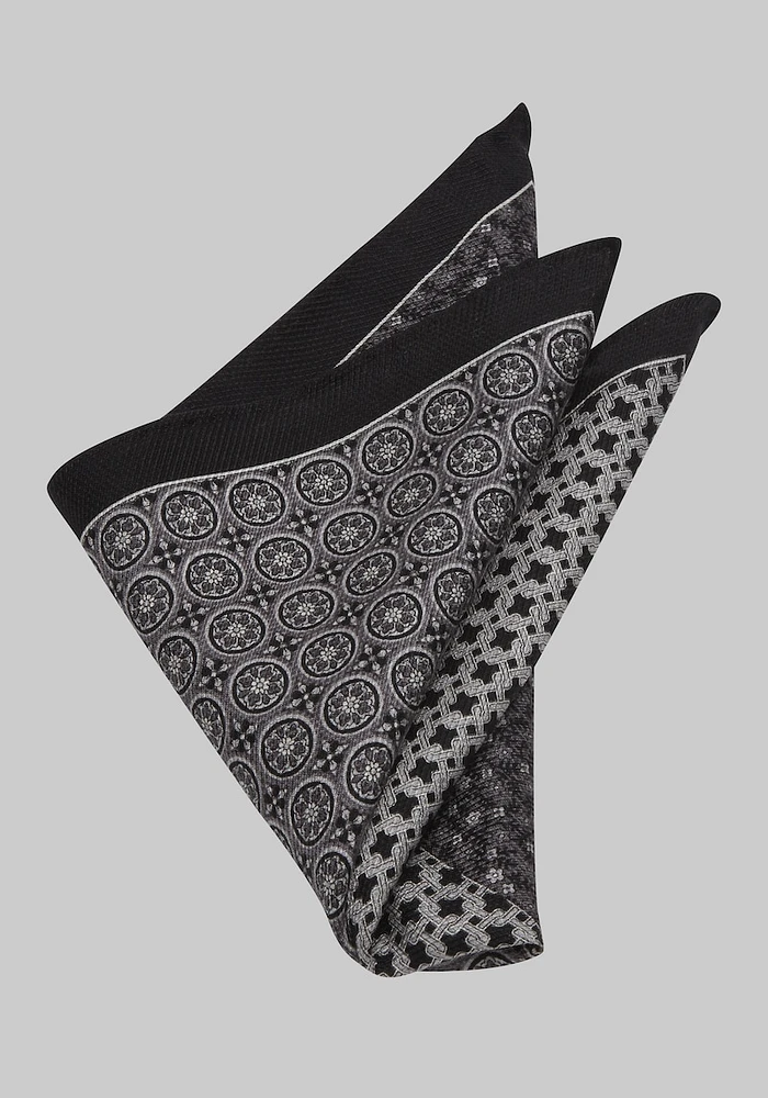 Men's Four Pattern Pocket Square, Black