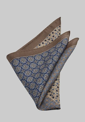 Men's Four Pattern Pocket Square, Taupe, One Size