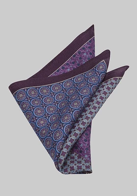 Men's Four Pattern Pocket Square, Purple, One Size