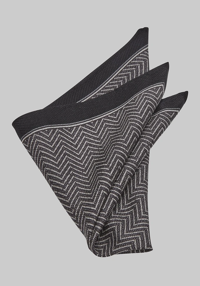 Men's Geometric Pocket Square, Black, One Size