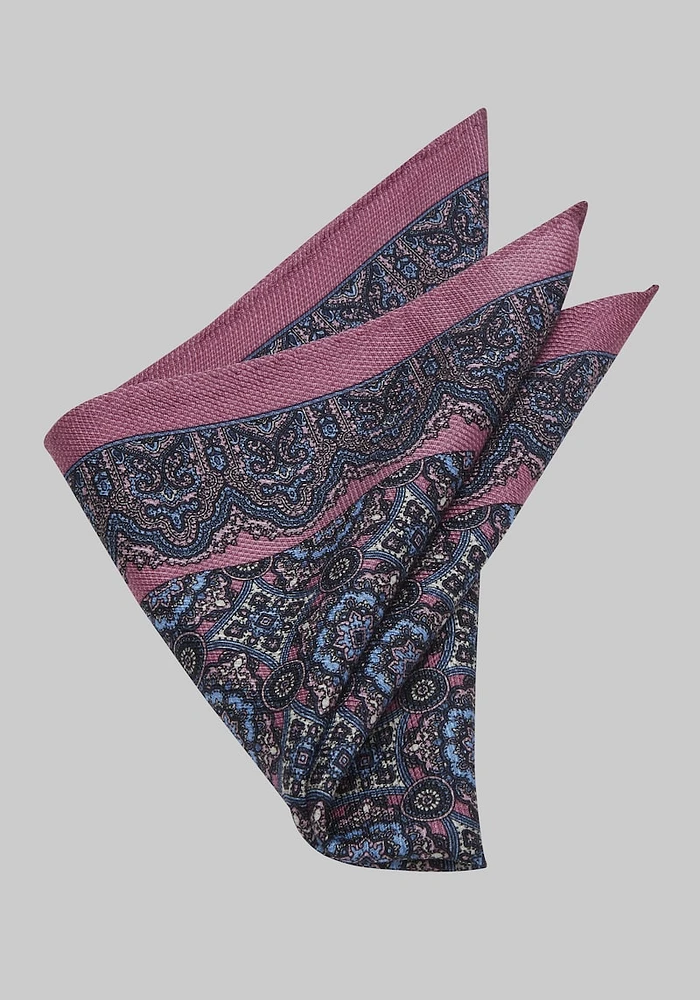 Men's Medallion Pocket Square, Pink, One Size