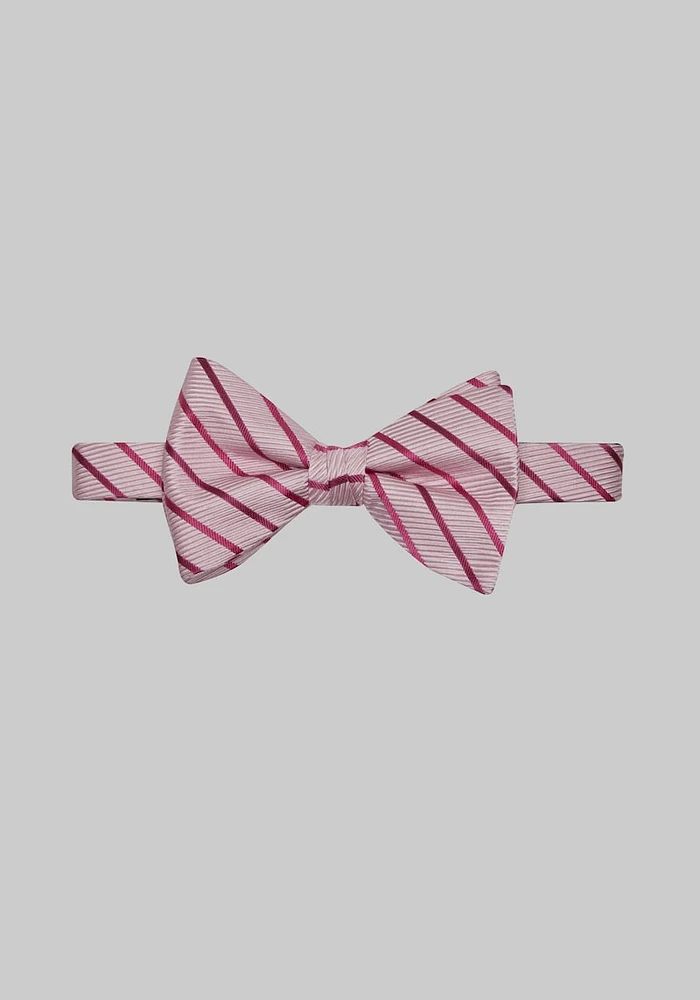 Men's Satin Stripe Bow Tie, Pink, One Size