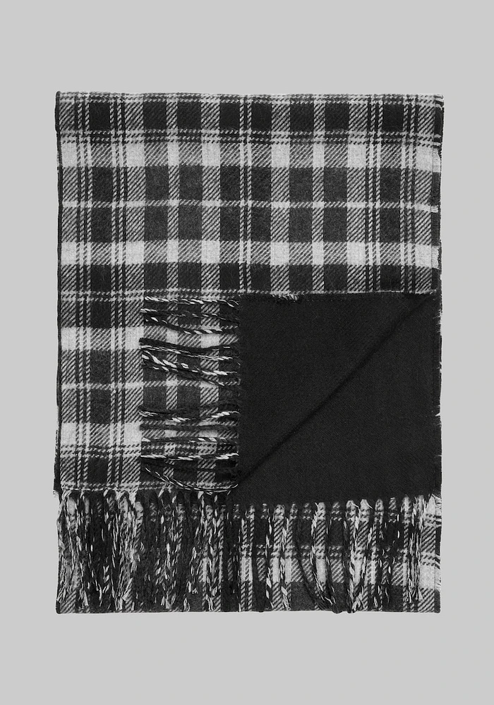 Men's Reversible Plaid Scarf, Black, One Size