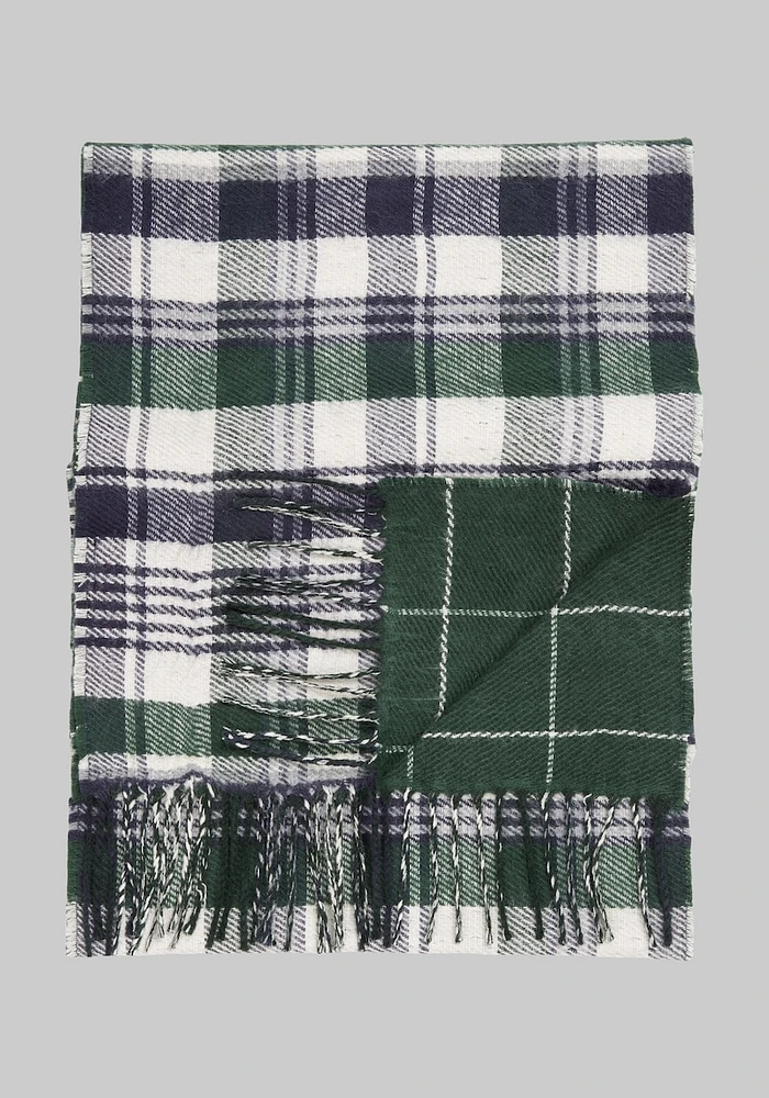 Men's Plaid To Windowpane Reversible Scarf, Green, One Size