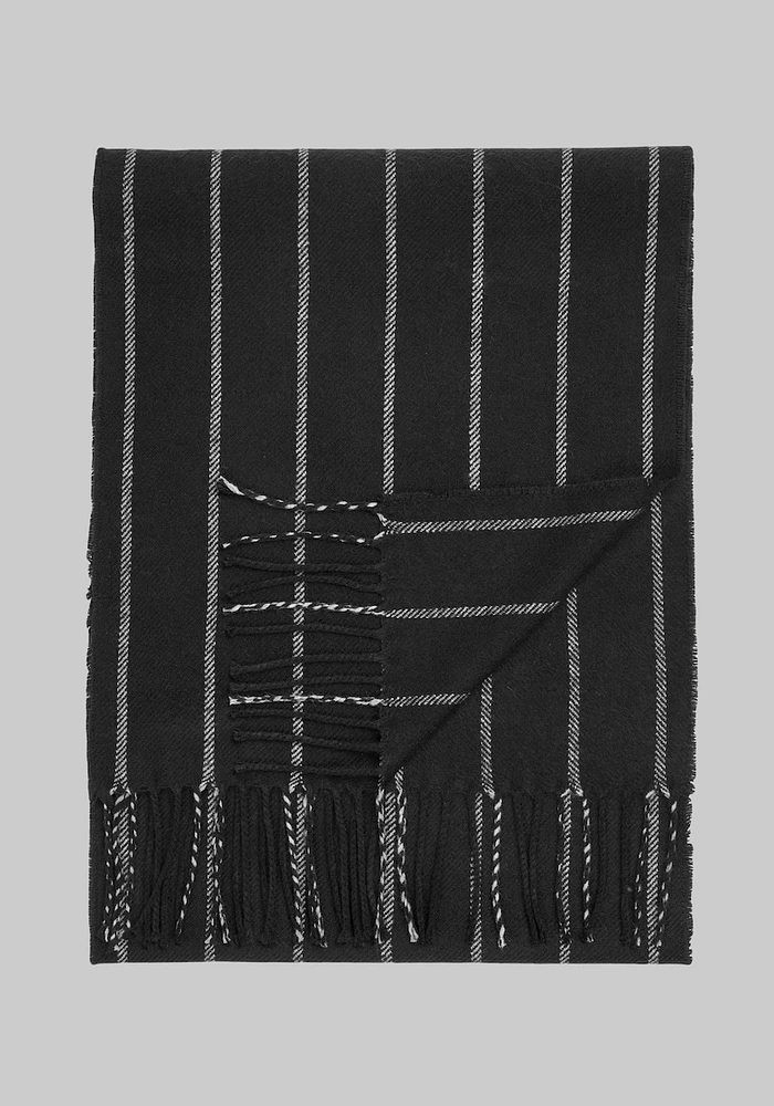 Men's Pinstripe Scarf, Black, One Size