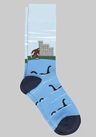 Men's Big Foot & Loch Ness Monster Socks, Cerulean, Mid Calf