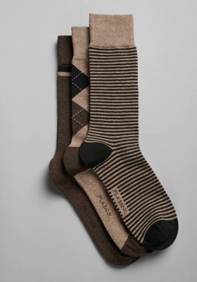 JoS. A. Bank Men's Patterned Dress Socks, 3-Pack, Oatmeal, Mid Calf