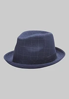 Men's Windowpane Plaid Wool Fedora, Navy, Large/X Large