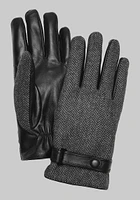 Men's Herringbone & Leather Gloves, Black, Large