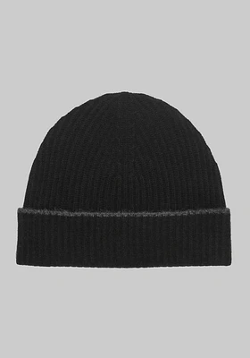 Men's Solid Cashmere Beanie, Black, One Size