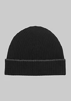 Men's Solid Cashmere Beanie, Black, One Size