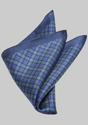 Men's Small Tartan Plaid Pocket Square, Navy, One Size