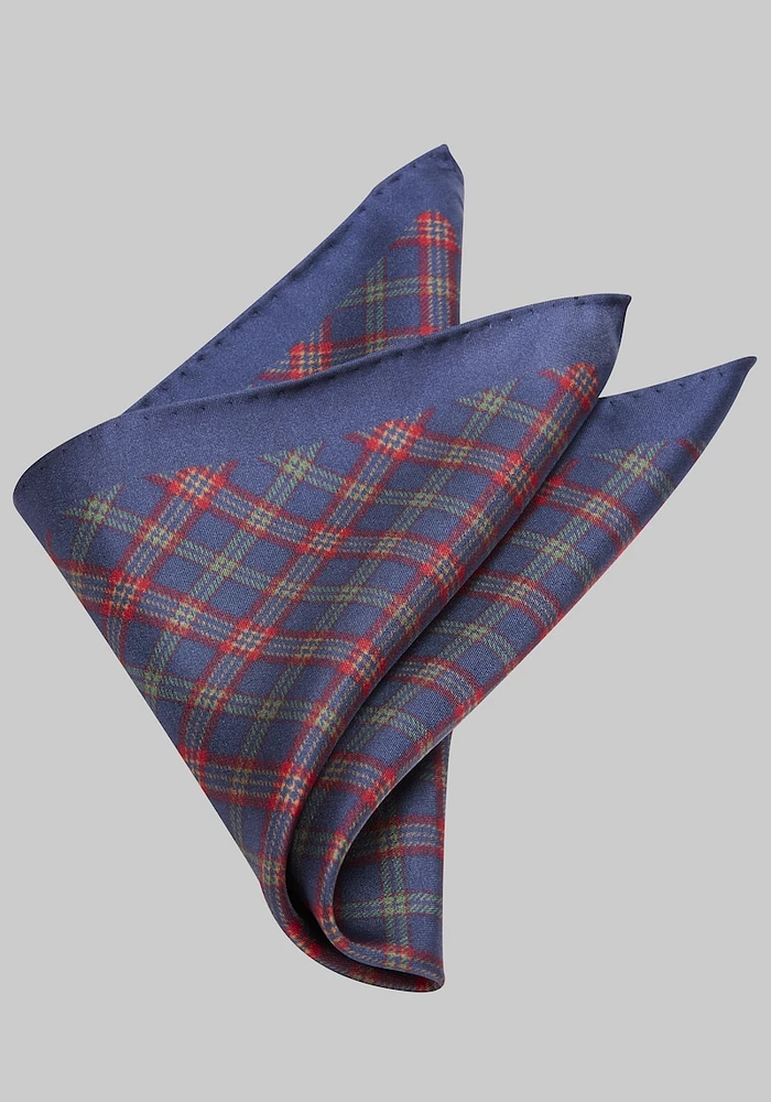 Men's Tartan Plaid Pocket Square, Navy, One Size