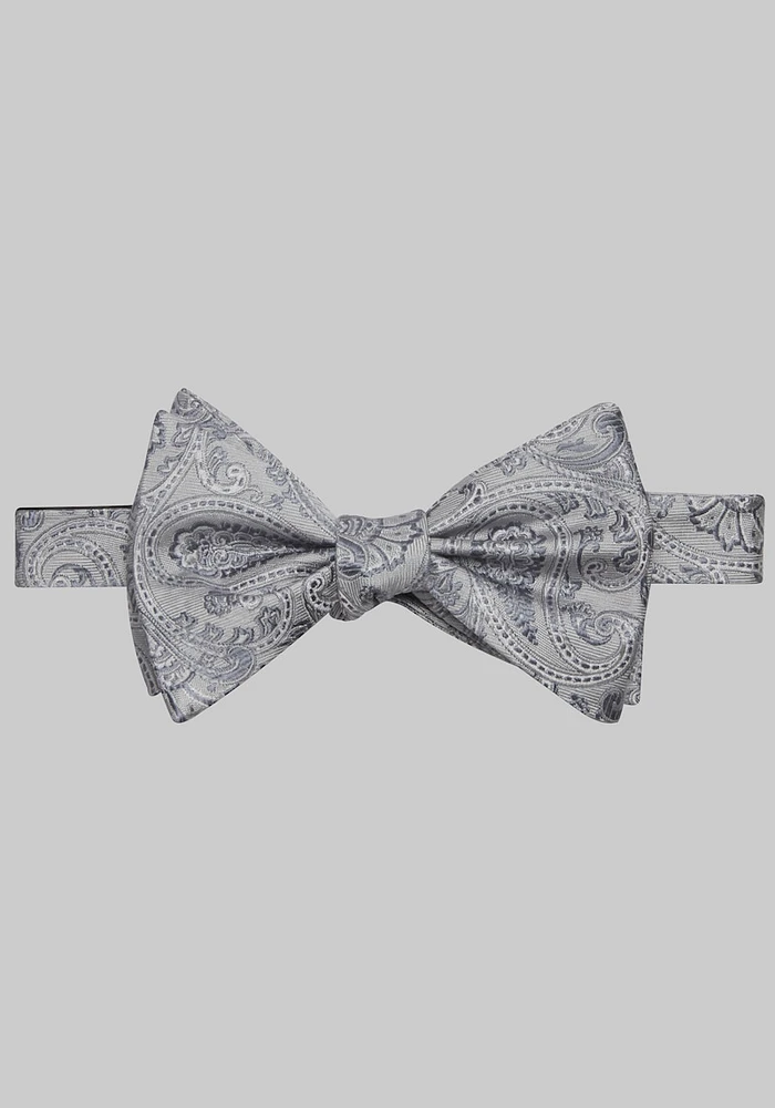 Men's Tonal Paisley Satin Self-Tie Bow Tie, Silver, One Size