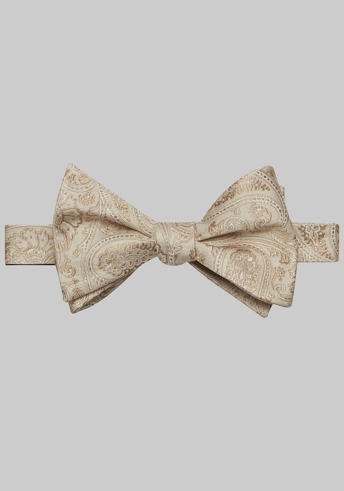 Men's Tonal Paisley Satin Self-Tie Bow Tie, Cream, One Size