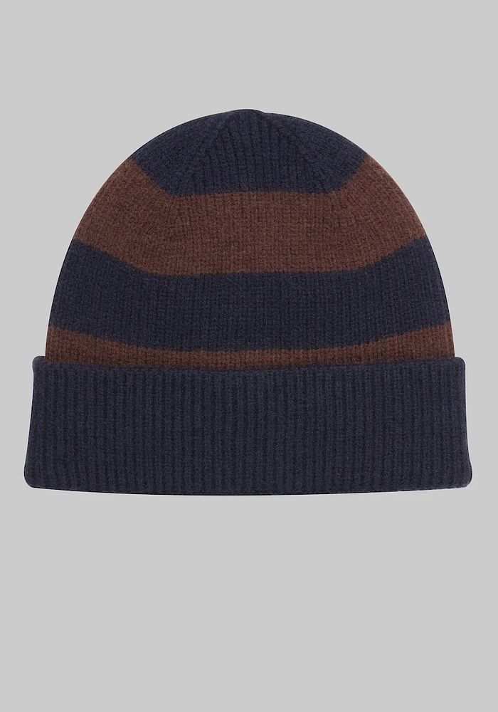 Men's Stripe Beanie, Navy, One Size