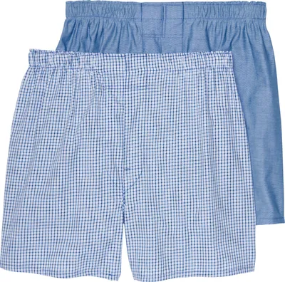 Men's Woven Boxers, 2-Pack, Blue, Medium