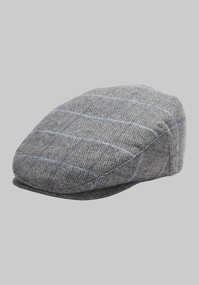 Men's Herringbone Windowpane Ivy Cap, Grey, Large/X Large