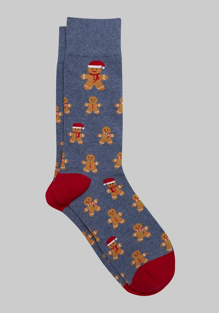 Men's Jos. A. Bank Gingerbread Men Socks at Jos. A. Bank, Blue/Denim Heather, Size: Mid Calf