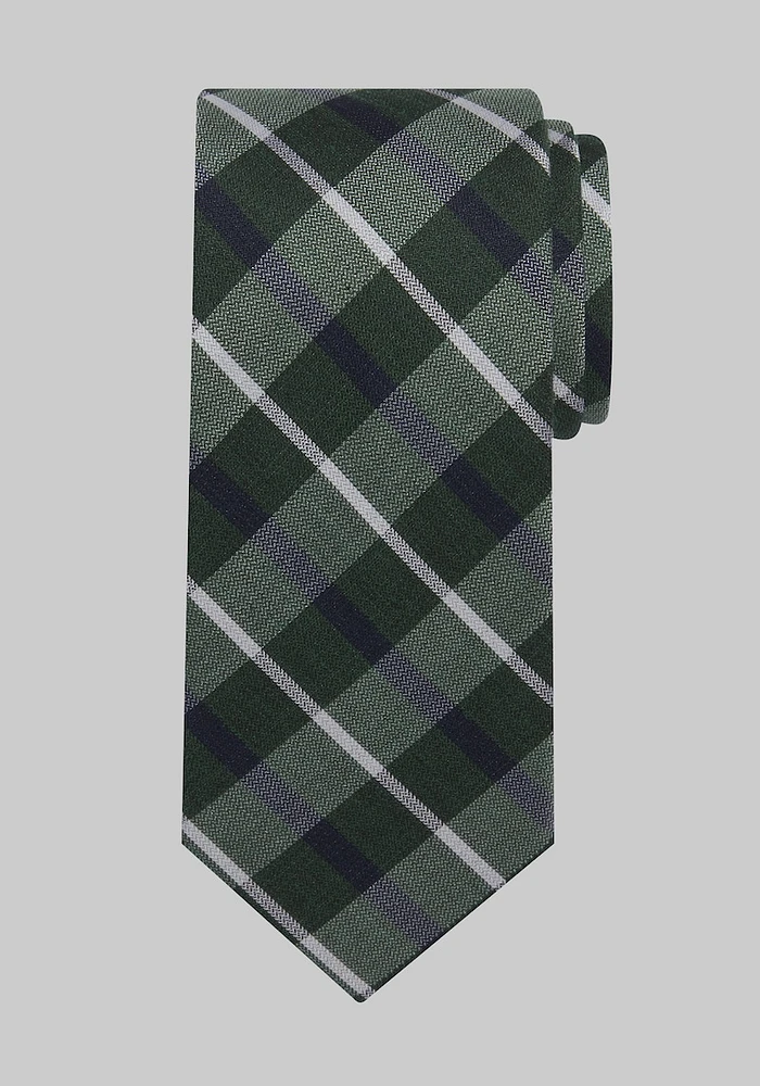 Men's Gessato Plaid Tie, Green, One Size