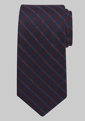 Men's Traveler Collection Textured Plaid Tie - Long, Red, LONG