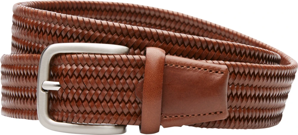 Men's Braided Leather Belt, Cognac, SIZE 34