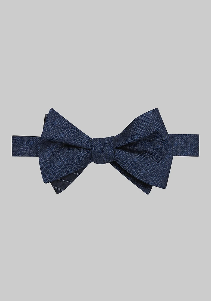 Men's Two Pattern Self-Tie Bow Tie, Navy, One Size