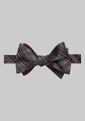 Men's Plaid And Stripe Self-Tie Bow Tie, Burgundy, One Size