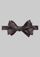 Men's Plaid And Stripe Self-Tie Bow Tie, Burgundy, One Size