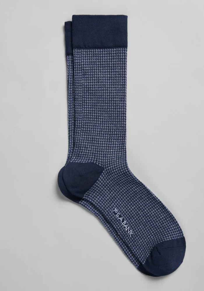 Men's Houndstooth Dress Socks, 1 Pair, Navy Heather, Mid Calf