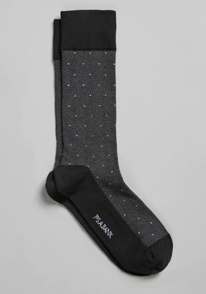 Men's Dot & Herringbone Socks, 1 Pair, Black, Mid Calf