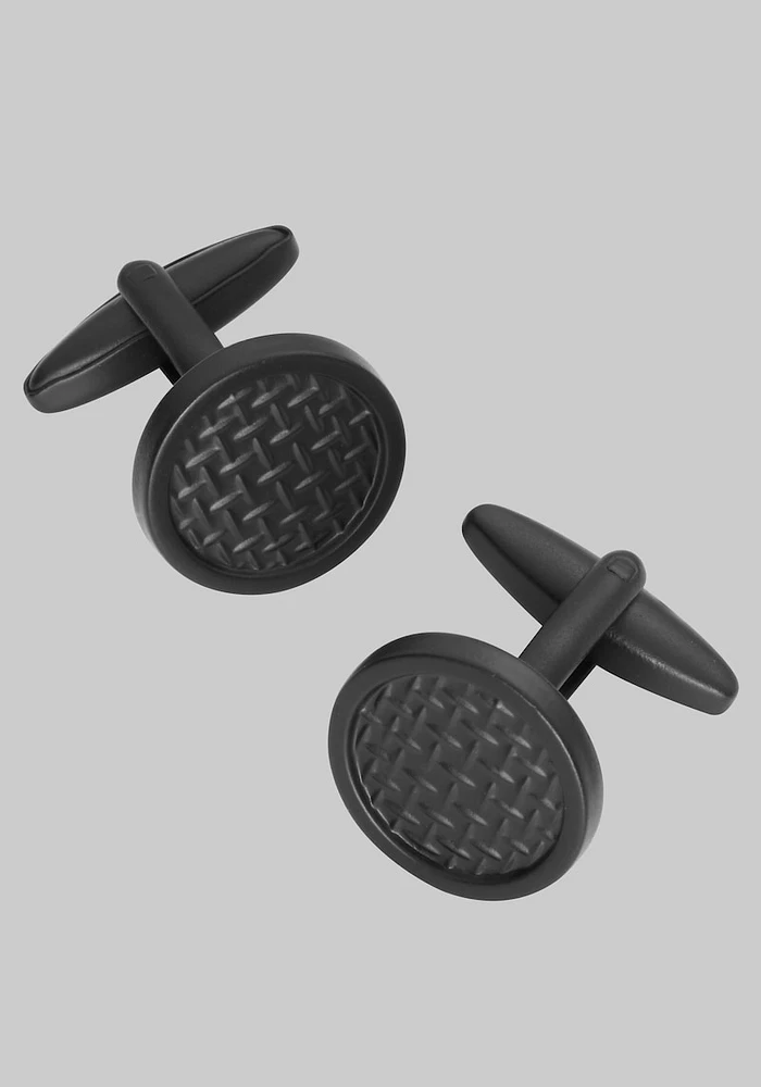 Men's Textured Circle Cufflinks, Black, One Size